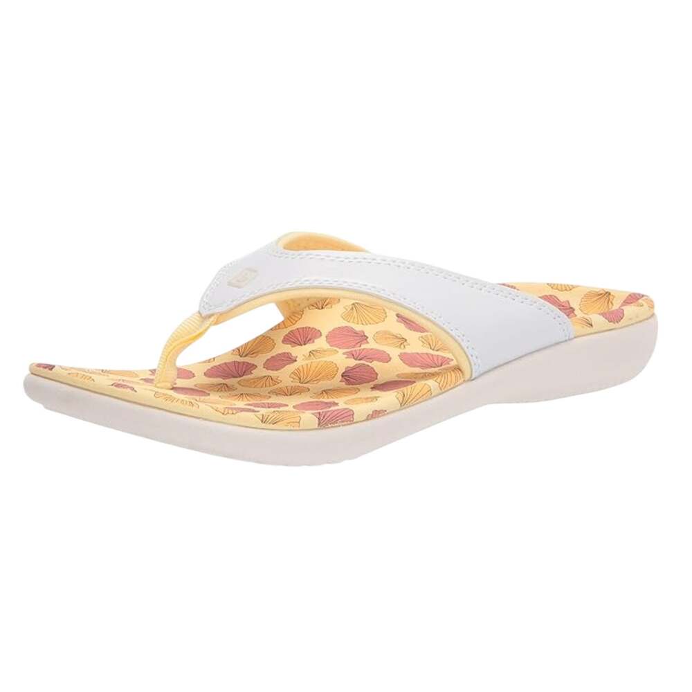 Spenco Womens Yumi Ocean Shell Sandals Size 7 WIDE White Yellow NWOB